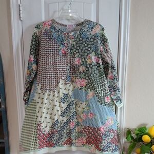 UNUSUAL PRINT!!  Johnny Was Floral Patchwork Tunic 100% Cotton Size Large